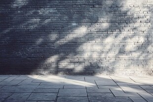 光影斑驳的砖墙地面场景