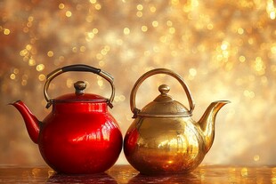 双彩茶壶摆于梦幻背景前