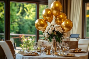 金色气球花卉精致宴会桌