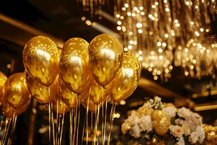 金色气球装点华丽派对场景