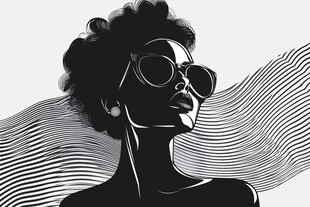 时尚墨镜女性黑白艺术像