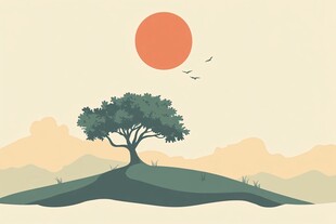 孤树映日下的静谧风景