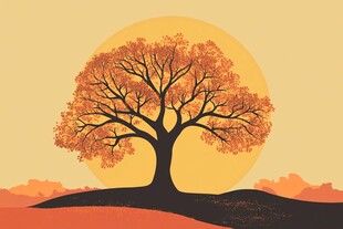 秋日孤树映斜阳