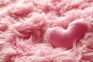 粉色绒毛上的爱心装饰