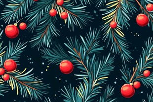 圣诞松枝红果装饰图案