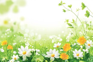 春日繁花绿地清新背景图