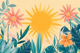 夏日花卉与阳光插画