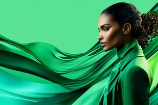 绿衣女子与飘逸绿绸之美