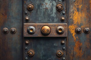 复古生锈铁门金属部件特写