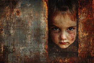 透过锈迹张望的孩童