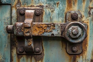 老旧生锈的金属门锁细节