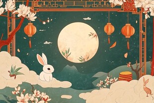 玉兔望月庆中秋佳节
