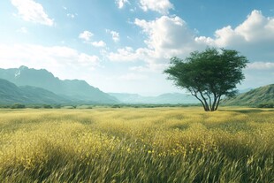 广袤草原上的孤独绿树