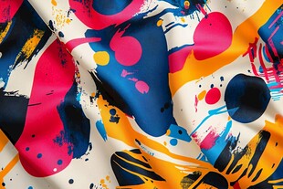 多彩泼墨风印花丝绸布料