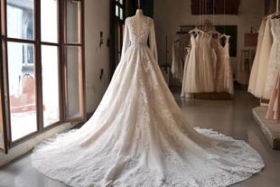 优雅梦幻长款蕾丝婚纱展示