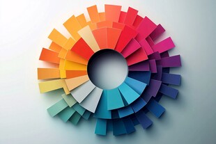 多彩色卡环形排列展示