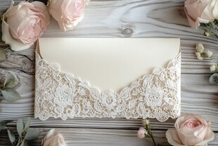 蕾丝装饰的优雅婚礼信封