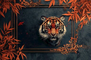 中式虎图 猛虎傲立秋叶间