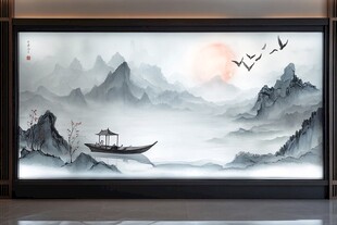 水墨山水孤舟图
