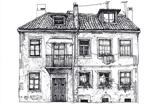 欧式复古双栋民居手绘