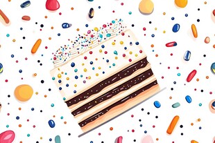 美味多层蛋糕与彩色糖果