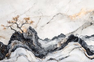 水墨山水孤树大理石图景