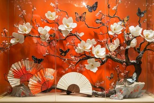 中式玉兰花艺与折扇景致