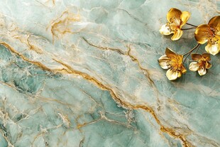 玉色大理石上的金色花卉