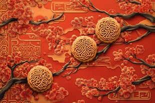 中式喜庆 红梅与古典月饼