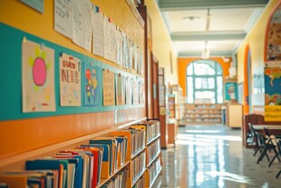 学校走廊的多彩图书角