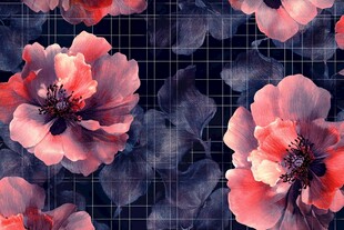 粉色花卉网格背景图案