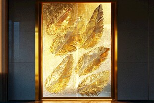 金色羽毛玻璃双开门装饰