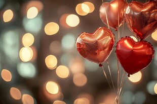 心形气球与梦幻光斑背景
