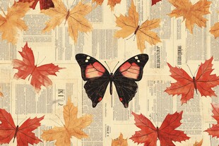 秋叶上的蝴蝶唯美图案