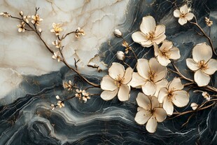 水墨风玉兰花枝大理石图