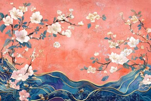 古风花卉海浪背景图