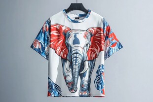 个性大象印花短袖T恤