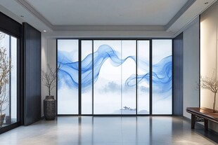 中式水墨风玻璃隔断客厅