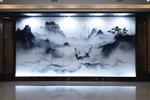 中式水墨山水玄关装饰画