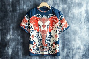 中式风大象印花短袖T恤