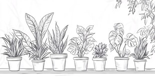 盆栽植物线稿图