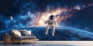 太空宇航员与室内梦幻场景