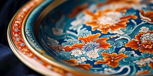精美中式花纹瓷盘特写