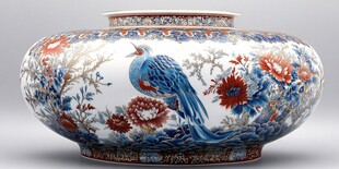 青花五彩花鸟纹精美瓷罐