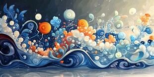 梦幻海洋气泡波浪插画