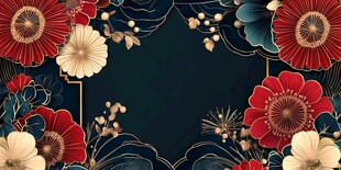 中式繁花边框装饰图案