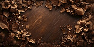 金色花卉环绕木质背景