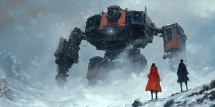 雪地中巨械与行人的邂逅