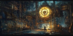 蒸汽朋克风的机械钟表工坊