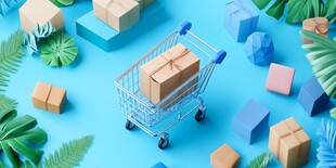 购物车中的包裹与多彩方块